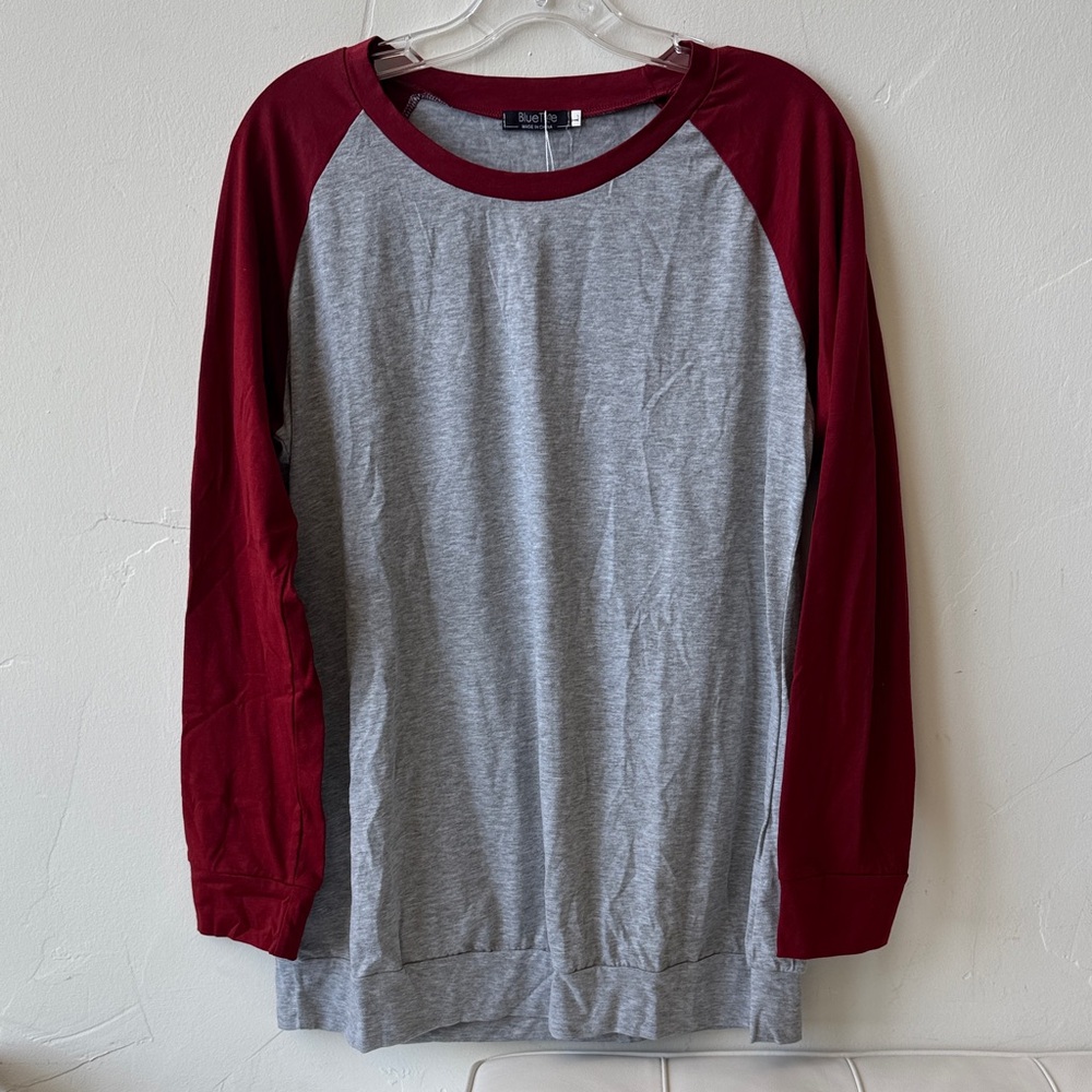 Gray and Maroon Long Sleeve Raglan Shirt